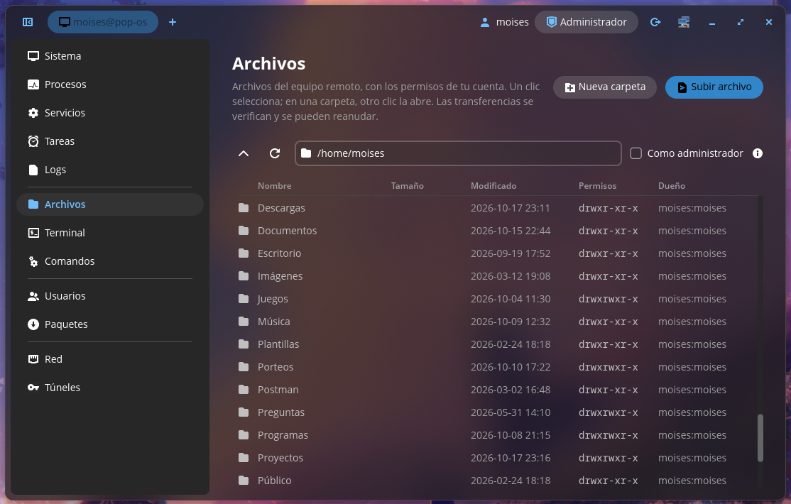 El explorador de archivos de Aether.